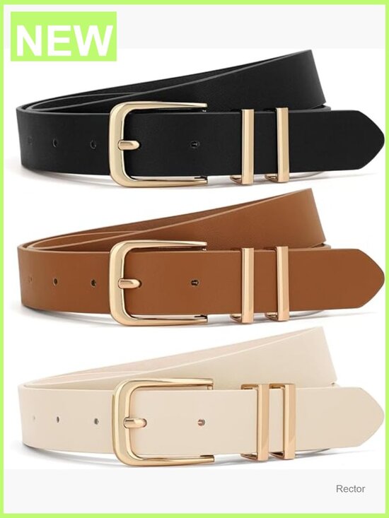 3 Pack Ladies Leather Waist Belt with Gold Buckle for Jeans Dresses